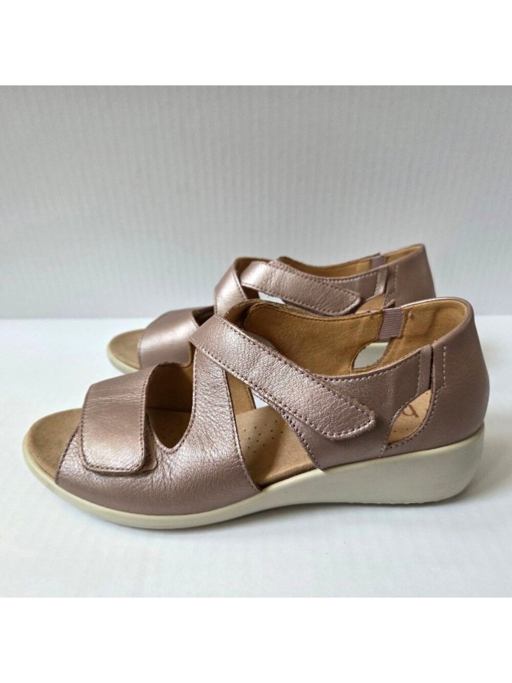 Hotter Sandals 7 Mauve Metallic Riga Leather Adjustable Strap Comfort Wedge